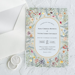 Invitaciones Acrílicas Boda Vintage Wildflower Helecho Polvoriento Azul