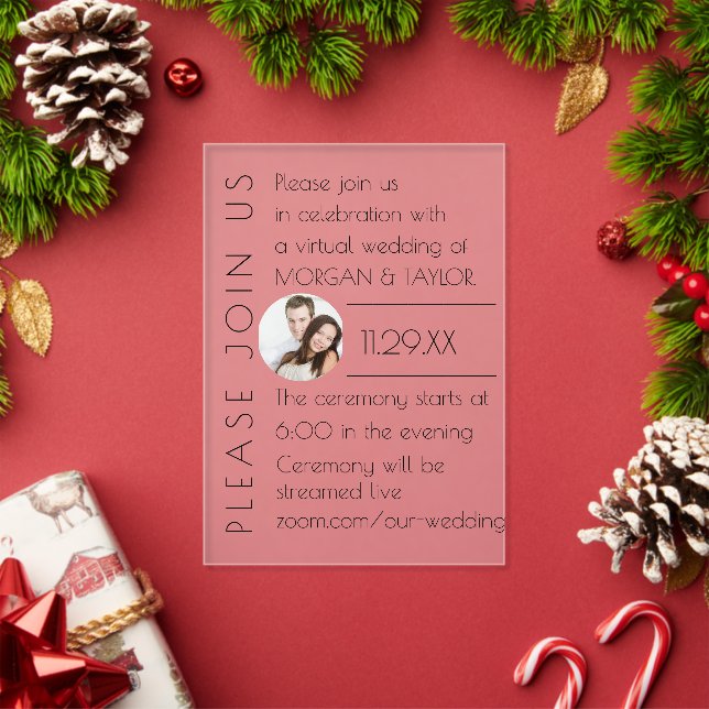 Invitaciones Acrílicas Boda virtual tonal de champán moderno, foto (Insitu (Vacaciones))