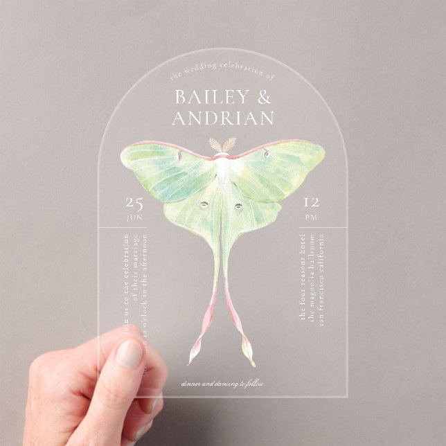 Invitaciones Acrílicas Boda Watercolor Luna Moth (Insitu (portátil))