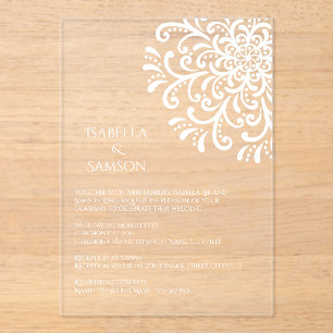 Invitaciones Acrílicas Boda Whimsical White Flourish