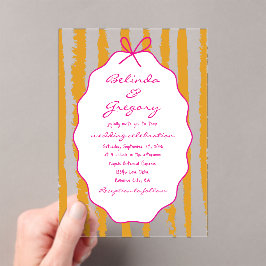 Invitaciones Acrílicas Bodas caprichosas con rayas escritas a mano pintad