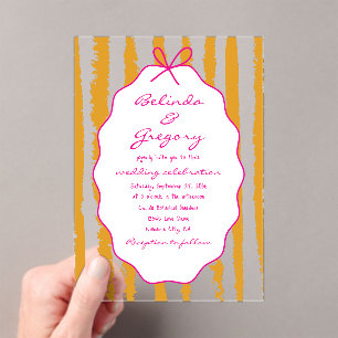 Invitaciones Acrílicas Bodas caprichosas con rayas escritas a mano pintad