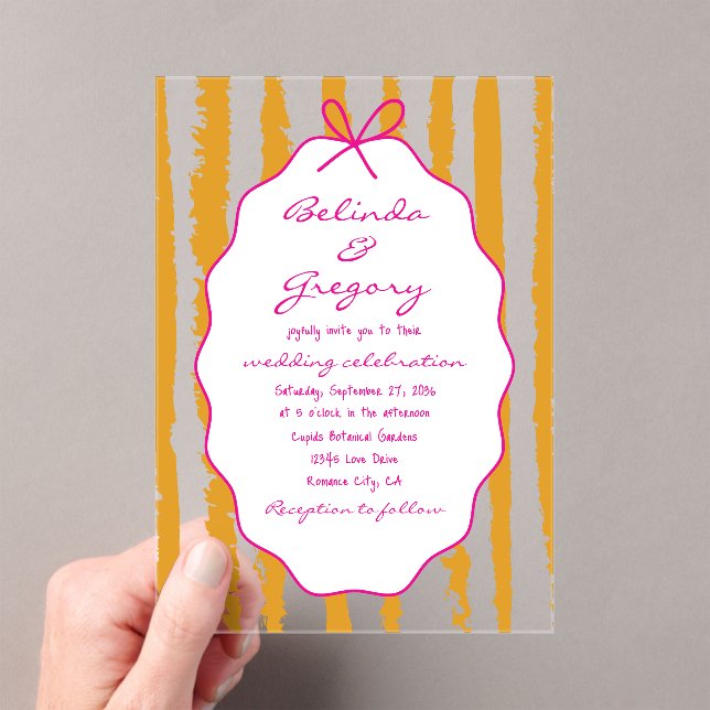 Invitaciones Acrílicas Bodas caprichosas con rayas escritas a mano pintad (Insitu (portátil))