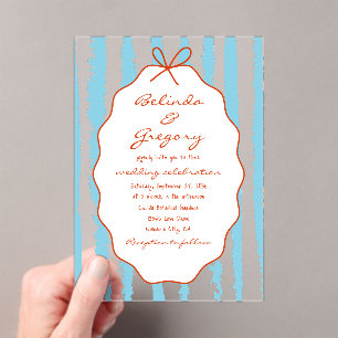 Invitaciones Acrílicas Bodas caprichosas con rayas manuscritas pintadas 
