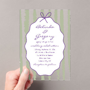 Invitaciones Acrílicas Bodas caprichosas con rayas manuscritas pintadas 