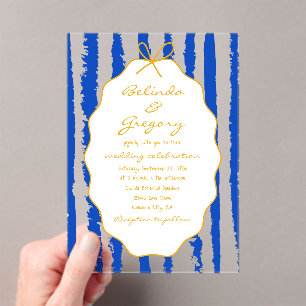 Invitaciones Acrílicas Bodas caprichosas con rayas pintadas a mano y escr