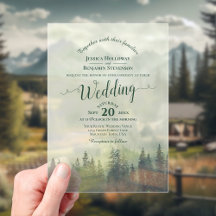 Bodas de Caligrafía de Pinos Verdes Brumosos de Mo
