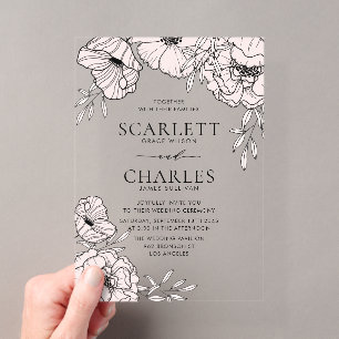Invitaciones Acrílicas Bodas de Flores Rosadas Modernas
