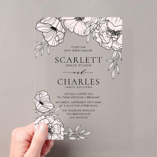 Invitaciones Acrílicas Bodas de Flores Rosadas Modernas (Insitu (portátil))
