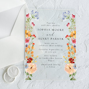 Invitaciones Acrílicas Bodas de flores silvestres audaces y coloridas