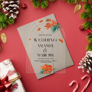 Invitaciones Acrílicas Bodas de Flores Tropicales Elegantes Bienvenida