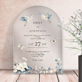 Invitaciones Acrílicas Bodas de follaje volador de garzas azules