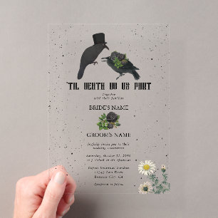 Invitaciones Acrílicas Bodas de Halloween góticas con rosas negras y cuer