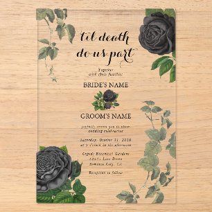 Invitaciones Acrílicas Bodas de Halloween Gótico Rosas Negras Claras