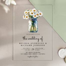 Invitaciones Acrílicas Bodas de Jarras de Mason Florales de Margaritas Rú
