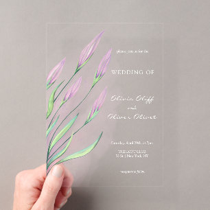 Invitaciones Acrílicas Bodas de Lilas Moradas Suaves