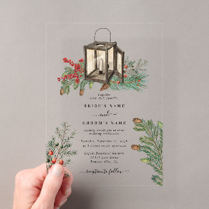 Invitaciones Acrílicas Bodas de Linterna de Árboles de Pino Rústico de In