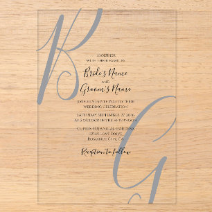 Invitaciones Acrílicas Bodas de Monograma Claro Gris Negro Iniciales