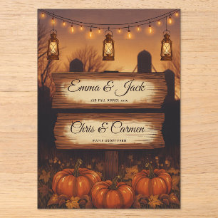 Invitaciones Acrílicas Bodas de Otoño con Calabazas y Faroles