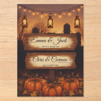 Invitaciones Acrílicas Bodas de Otoño con Calabazas y Faroles