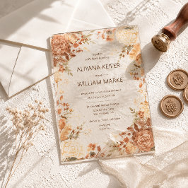 Invitaciones Acrílicas Bodas de Otoño con Hojas de Naranja Quemada Rústic