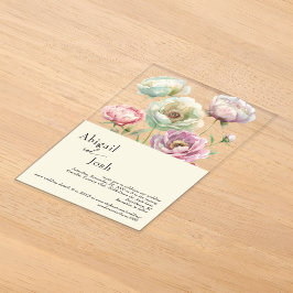 Invitaciones Acrílicas Bodas de peonías en acuarela vintage modernas