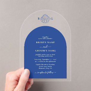 Invitaciones Acrílicas Bodas de playa junto al mar con conchas de almeja
