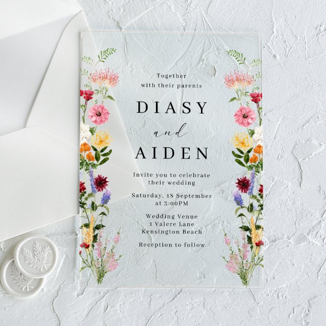 Invitaciones Acrílicas Bodas de primavera y verano con flores silvestres  (Subido por el creador)
