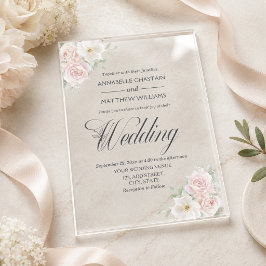 Invitaciones Acrílicas Bodas de Rosas Elegantes de Color Rosa Suave 