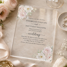 Invitaciones Acrílicas Bodas de Rosas Elegantes Suaves Rosadas
