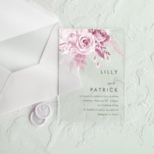 Invitaciones Acrílicas Bodas de Rosas Rosadas de Diseñador