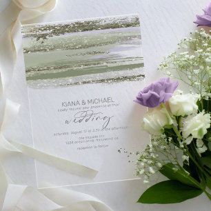 Invitaciones Acrílicas Bodas de trazos de pintura abstracta V3 ID886