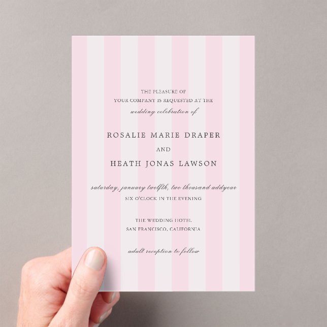 Invitaciones Acrílicas Bodas elegantes de rayas rosadas modernas (Insitu (portátil))