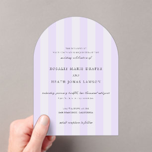 Invitaciones Acrílicas Bodas Elegantes Rayas Modernas Moradas