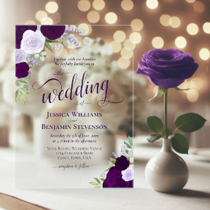 Invitaciones Acrílicas Bodas Elegantes Rosas Boho Chic Moradas Elegantes
