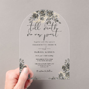 Invitaciones Acrílicas Bodas Florales Arqueadas de Rosas Góticas Negras y