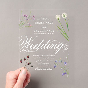 Invitaciones Acrílicas Bodas Florales de Flores Silvestres de Acrílico Tr