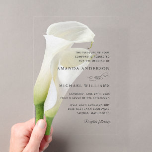 Invitaciones Acrílicas Bodas Florales de Lirios de Calla Blancos Elegante
