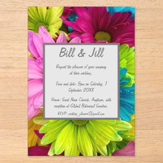 Invitaciones Acrílicas Bodas Florales de Margaritas Coloridas