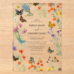 Invitaciones Acrílicas Bodas Florales Mariposas Flores Acuarela