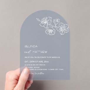 Invitaciones Acrílicas Bodas informales de flores blancas azul polvorient