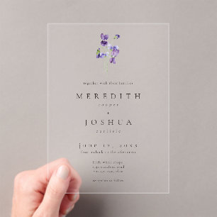 Invitaciones Acrílicas Bodas minimalistas elegantes con acuarela de viole