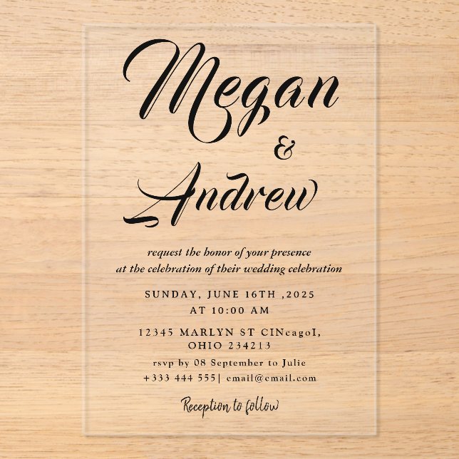 Invitaciones acrílicas Bodas modernas (Anverso)