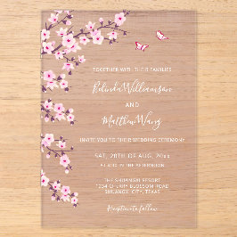Invitaciones Acrílicas Bodas Transparentes Flor de Cerezo Rosa