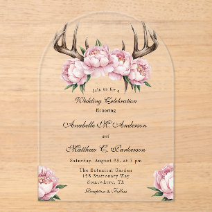 Invitaciones Acrílicas Boho Antler con la celebración del Boda de los peo