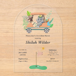 Invitaciones Acrílicas Boho Baby Elephant y Monkey Golf Baby Shower