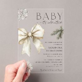 Invitaciones Acrílicas Boho Baby it's cold outside coquette bow shower