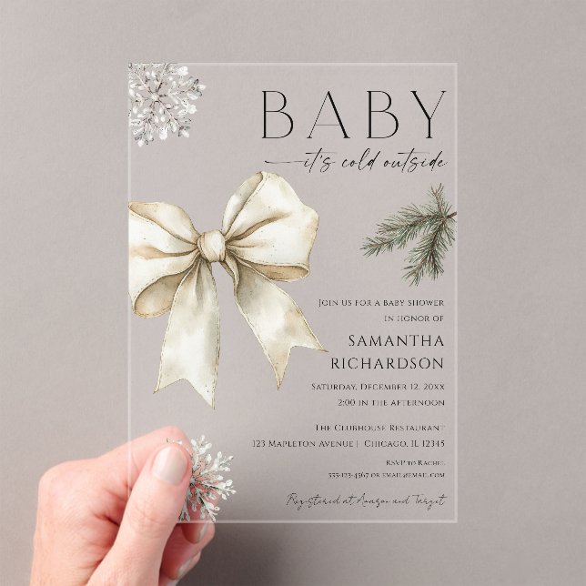 Invitaciones Acrílicas Boho Baby it's cold outside coquette bow shower (Insitu (portátil))