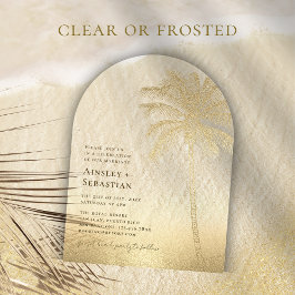 Invitaciones Acrílicas Boho Beach Wedding, Palm Tree de arena dorada trop