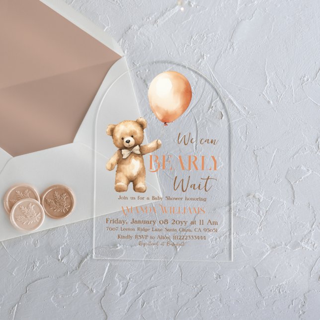 Invitaciones Acrílicas Boho Bearly Wait Gender Neutral Bear Baby Shower (Subido por el creador)
